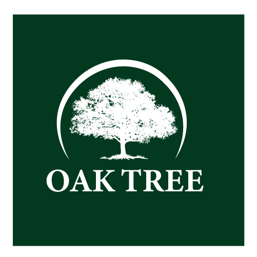 Oak Tree logo with tree and bold text.